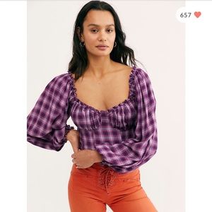 Free People Cherry Bomb Plaid Top